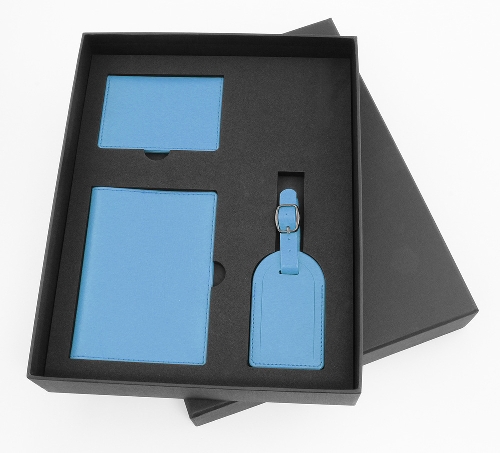 Branded Passport Cover, Luggage Tag, Oyster Credit Card Holder Gift Boxed Set Faux Leather